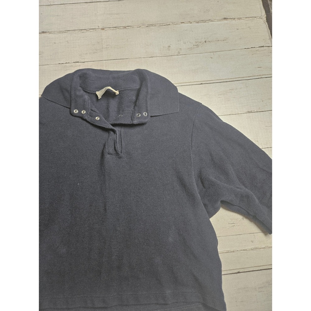 Zara Trafaluc Womens Navy Blue Cropped Polo Shirt‎ Snap Button Pique Knit Size M